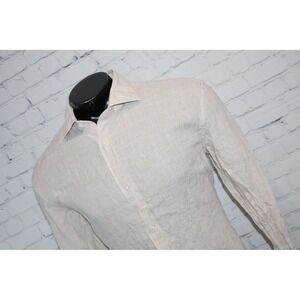 Banana Republic Button Up Mens XL Tan Linen Tailored Slim Fit Long Sleeve Shirt
